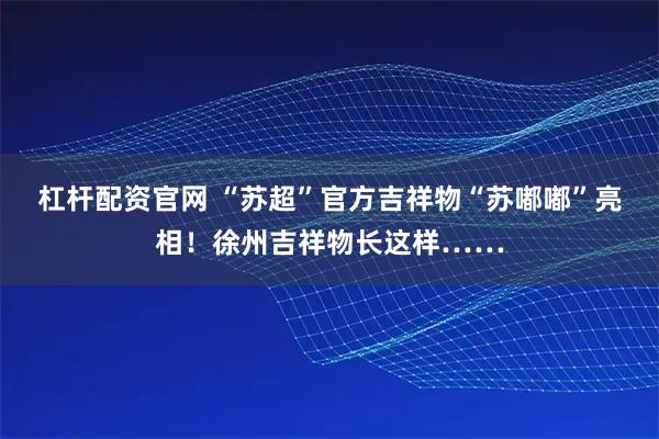 杠杆配资官网 “苏超”官方吉祥物“苏嘟嘟”亮相！徐州吉祥物长这样……